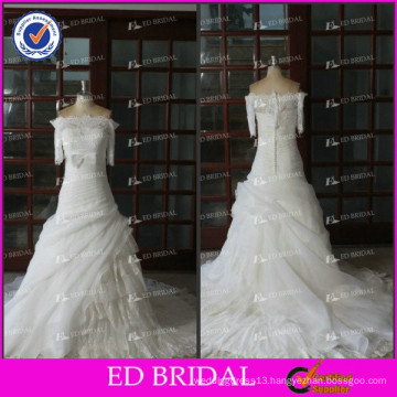 ED Real Sample Lace Ruffle Organza Pleating Bow Detachable Skirt Wedding Dresses